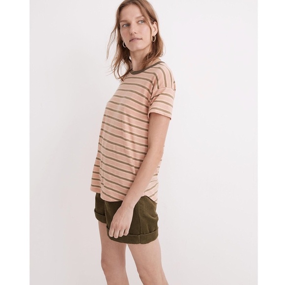 MADEWELL Whisper Cotton Crewneck Ringer Persell Stripe Tee Shirt Top L - Picture 3 of 9